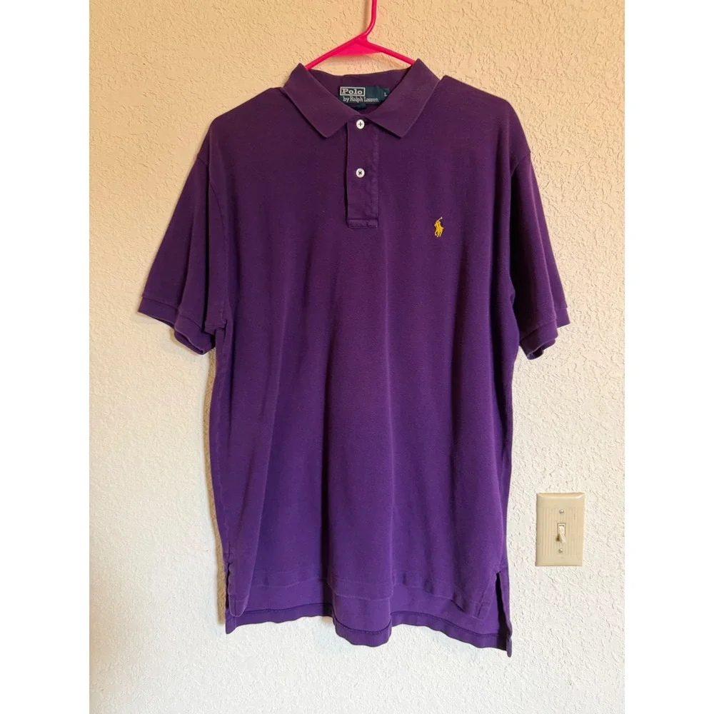 Polo Ralph Lauren Men Large Purple Short Sleeve Cotton Polo Shirt Preppy
